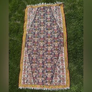 Vintage Wool Hand Knotted Kilim Tapestry Fringe Rug 5’10”x3’1” Boho Colorful